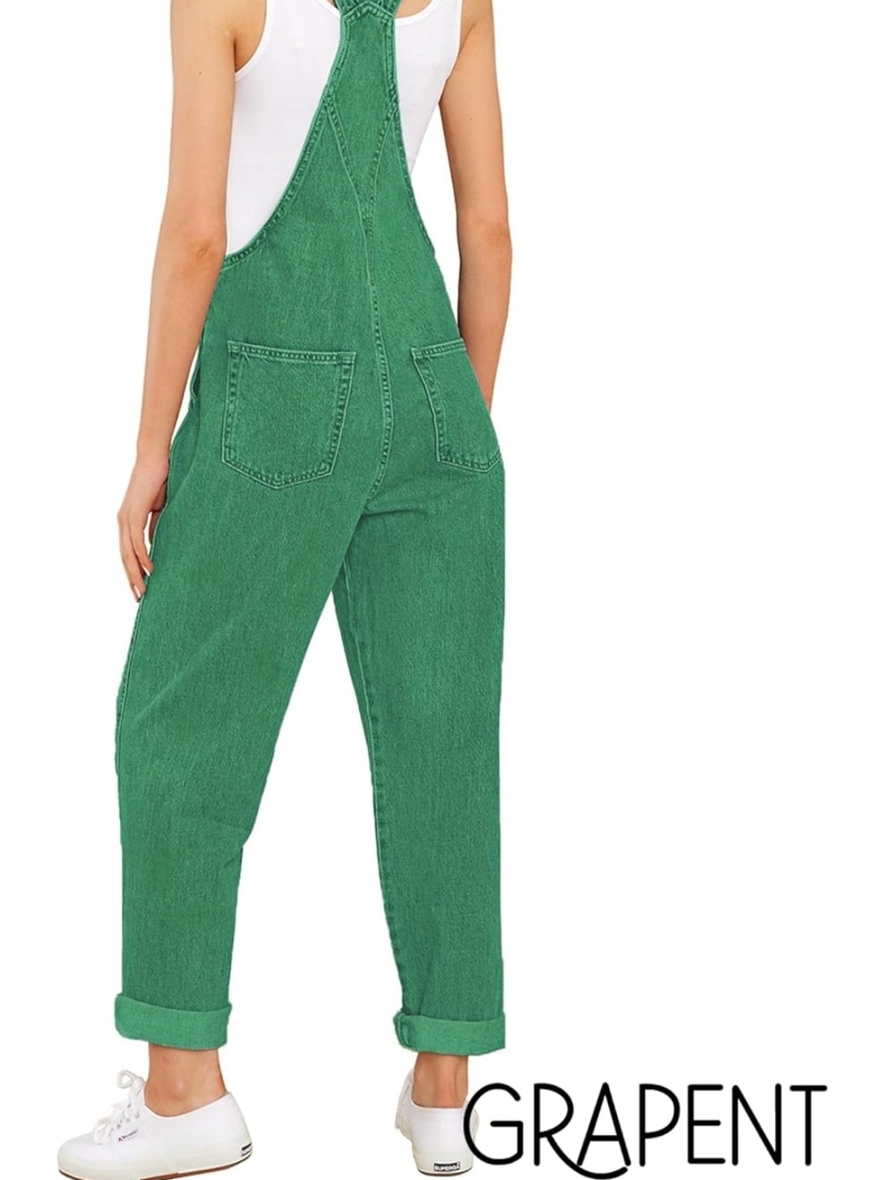 GRAPENT Green Denim Stretch Overalls with Front Pocket. SIZE LARGE - Picture 7 of 13